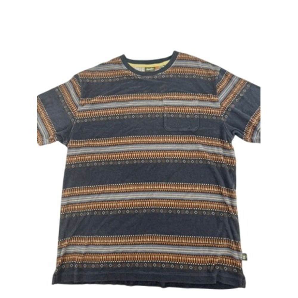 Howler Bros Terry Cloth Pocket T-Shirt Mens XL Navy Blue Geometric Stripe